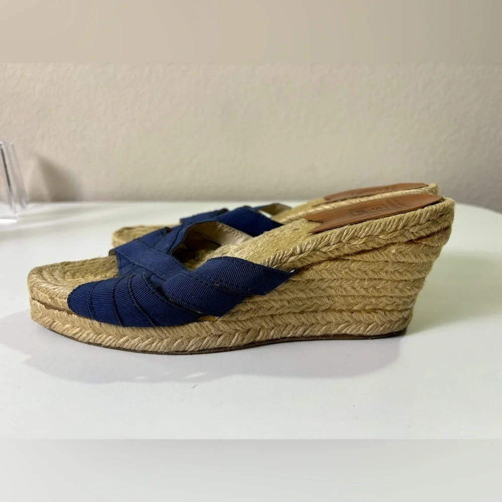 Stubbs & Wootton Kelly Navy Blue Wedge Jute Estate Espadrille Sandals 36EU 6 US